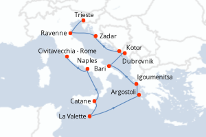 Carte itinéraire croisière - 11 jours au départ de Civitavecchia - Rome - Méditerranée