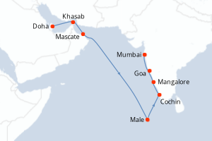 Carte itinéraire croisière - 12 jours au départ de Doha - Mer Rouge Océan Indien
