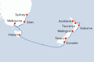 Carte itinéraire croisière - 14 jours au départ de Auckland - Australie Nouvelle Zélande