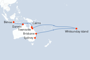 Carte itinéraire croisière  - 14 jours au départ de Sydney - Asie