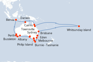 Carte itinéraire croisière  - 35 jours au départ de Sydney - Australie Nouvelle Zélande