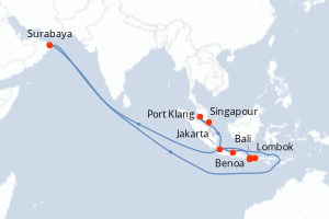Carte itinéraire croisière - 11 jours au départ de Benoa - Asie