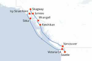 Carte itinéraire croisière - 11 jours au départ de Vancouver - Alaska