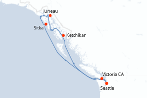 Carte itinéraire croisière - 7 jours au départ de Seattle - Alaska