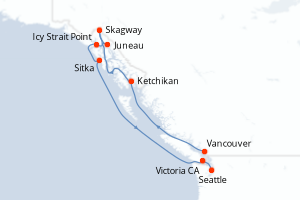 Carte itinéraire croisière - 10 jours au départ de Vancouver - Alaska