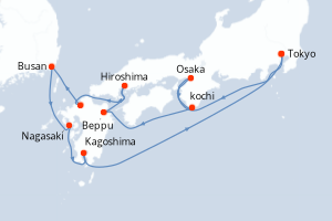 Carte itinéraire croisière  - 11 jours au départ de Tokyo - Asie