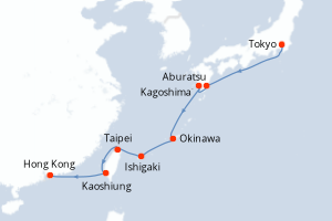 Carte itinéraire croisière - 11 jours au départ de Tokyo - Asie