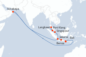 Carte itinéraire croisière - 10 jours au départ de Singapour - Asie