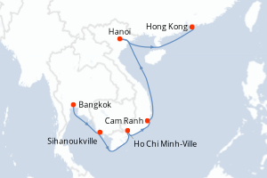 Carte itinéraire croisière - 12 jours au départ de Bangkok - Asie