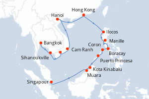 Carte itinéraire croisière - 24 jours au départ de Bangkok - Asie