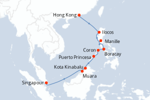 Carte itinéraire croisière - 12 jours au départ de Hong Kong - Asie