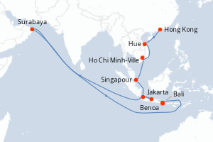 Carte itinéraire croisière - 12 jours au départ de Hong Kong - Asie