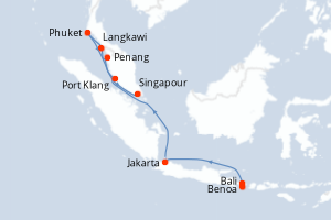 Carte itinéraire croisière - 11 jours au départ de Benoa - Asie