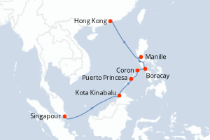 Carte itinéraire croisière - 11 jours au départ de Singapour - Asie