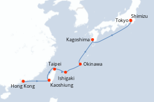 Carte itinéraire croisière - 11 jours au départ de Hong Kong - Asie