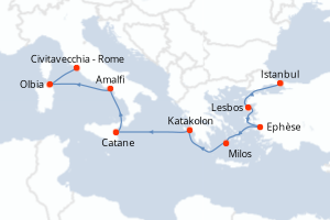 Carte itinéraire croisière - 9 jours au départ de Istanbul - Méditerranée