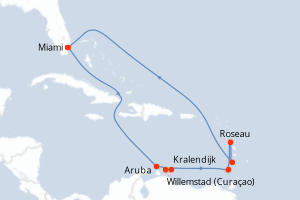 Carte itinéraire croisière - 11 jours au départ de Miami - Caraïbes Bahamas