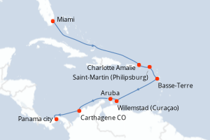 Carte itinéraire croisière - 12 jours au départ de Miami - Canal de Panama