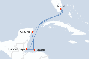 Carte itinéraire croisière - 7 jours au départ de Miami - Caraïbes Bahamas