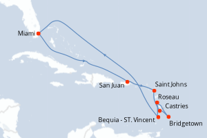Carte itinéraire croisière - 11 jours au départ de Miami - Caraïbes Bahamas