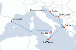 Carte itinéraire croisière - 7 jours au départ de Ravenne - Méditerranée