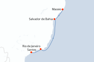 Carte itinéraire croisière - 4 jours au départ de Maceio - Brésil