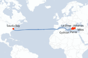 Carte itinéraire croisière - 7 jours au départ de Le Piree - Athenes - Méditerranée