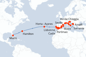 Carte itinéraire croisière  - 37 jours au départ de Miami - Pô