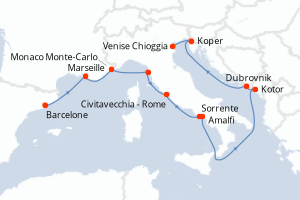 Carte itinéraire croisière - 11 jours au départ de Barcelone - Pô