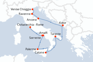 Carte itinéraire croisière  - 10 jours au départ de Venise Chioggia - Méditerranée