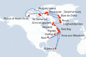Carte itinéraire croisière De Nuuk à Halifax - 36 jours au départ de Nuuk - Gröenland