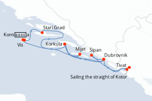 Carte itinéraire croisière - 7 jours au départ de Dubrovnik - Adriatique
