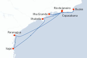 Carte itinéraire croisière - 7 jours au départ de Rio de Janeiro - Amérique du Sud