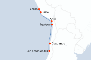 Carte itinéraire croisière  - 8 jours au départ de San antonio Chili - Amérique du Sud