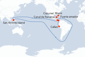 Carte itinéraire croisière  - 11 jours au départ de Callao - Caraïbes Bahamas