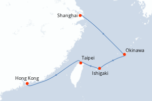 Carte itinéraire croisière - 8 jours au départ de Shanghai - Asie