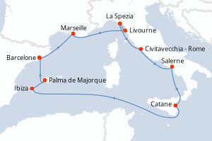 Carte itinéraire croisière  - 10 jours au départ de Barcelone - Méditerranée