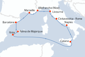 Carte itinéraire croisière  - 10 jours au départ de Barcelone - Méditerranée