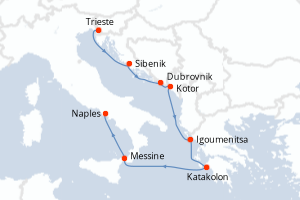 Carte itinéraire croisière - 7 jours au départ de Trieste - Méditerranée