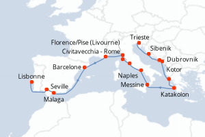Carte itinéraire croisière - 17 jours au départ de Trieste - Atlantique