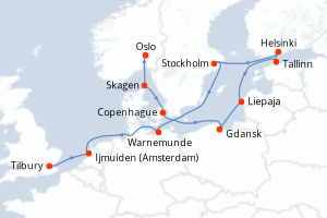 Carte itinéraire croisière - 13 jours au départ de Oslo - Europe du Nord