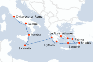 Carte itinéraire croisière - 11 jours au départ de Civitavecchia - Rome - Méditerranée