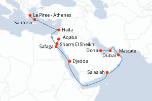 Carte itinéraire croisière  - 19 jours au départ de Doha - Mer Rouge Océan Indien