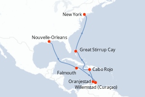 Carte itinéraire croisière - 12 jours au départ de Nouvelle-Orleans - Amérique du Nord