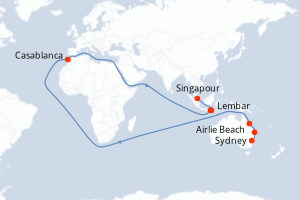 Carte itinéraire croisière - 15 jours au départ de Sydney - Asie