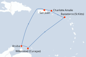 Carte itinéraire croisière  - 7 jours au départ de San Juan - Caraïbes Bahamas