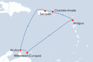 Carte itinéraire croisière  - 7 jours au départ de San Juan - Caraïbes Bahamas