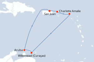 Carte itinéraire croisière  - 7 jours au départ de San Juan - Caraïbes Bahamas