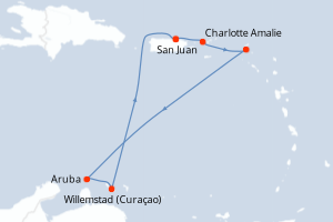 Carte itinéraire croisière  - 7 jours au départ de San Juan - Caraïbes Bahamas