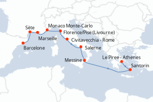 Carte itinéraire croisière  - 10 jours au départ de Barcelone - Méditerranée